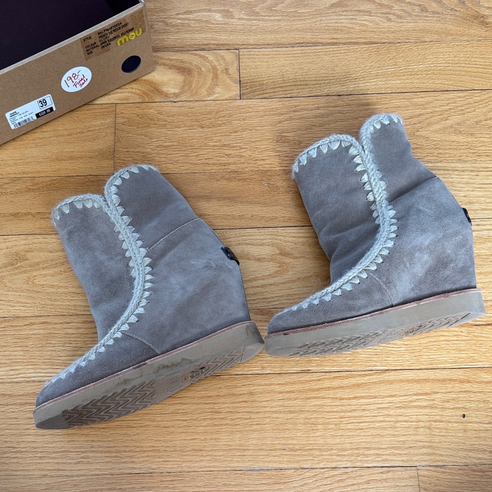 Mou Gray Suede Wedge Boots - Picture 5 of 11